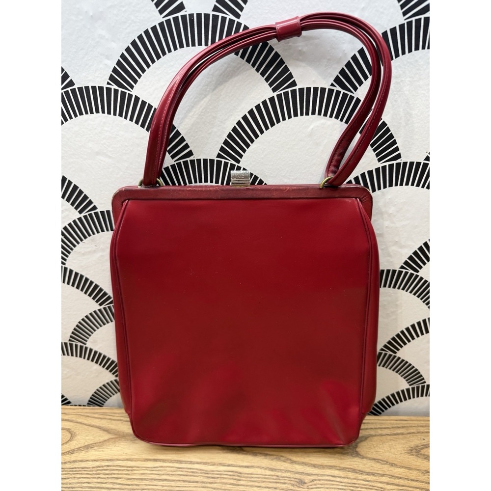 VTG 1950s red leather Dofanette frame hinged handbag purse‎ France Granny